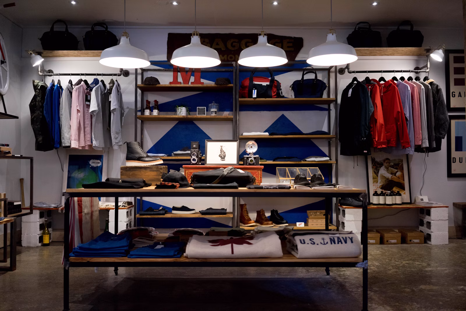 Clothing rails and natural light inside a contemporary boutique